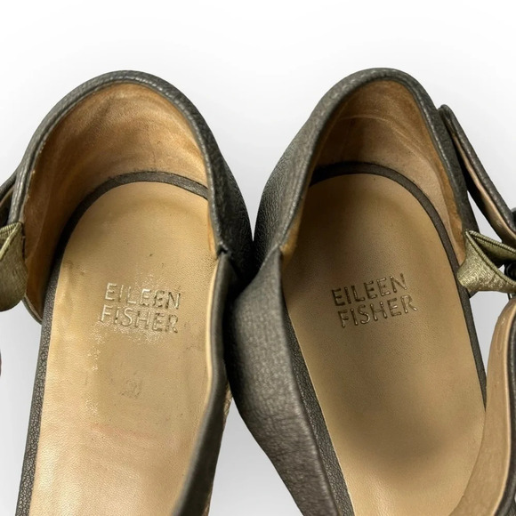 Eileen Fisher Gray Leather  Platform Ankle Strap Sandals - Picture 5 of 7